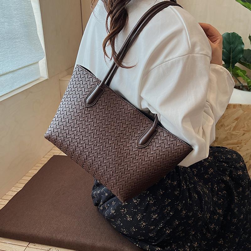 Woven Tote Bag for Women Large Woven Handbag Soft Leather Shoulder Bag Work Shopper Travel Tote Bag with Purse KTB