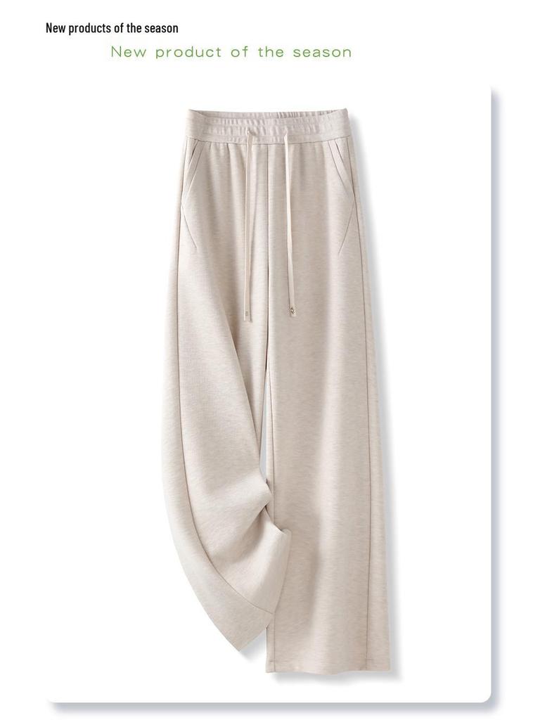 Women's Pink Tweed Wide-Leg Pants, Autumn/Winter 2024 Style, High-Waisted, Draped Straight-Leg, Casual Winter Glutinous Rice Design