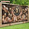 2D Glitter 30th Birthday Background Cloth, Black Gold Candle & Flower Wall Hanging