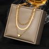 3pcs/Set European Style Elegant Layered Peach Heart Pendant Snake Chain Cuban Necklace for Women