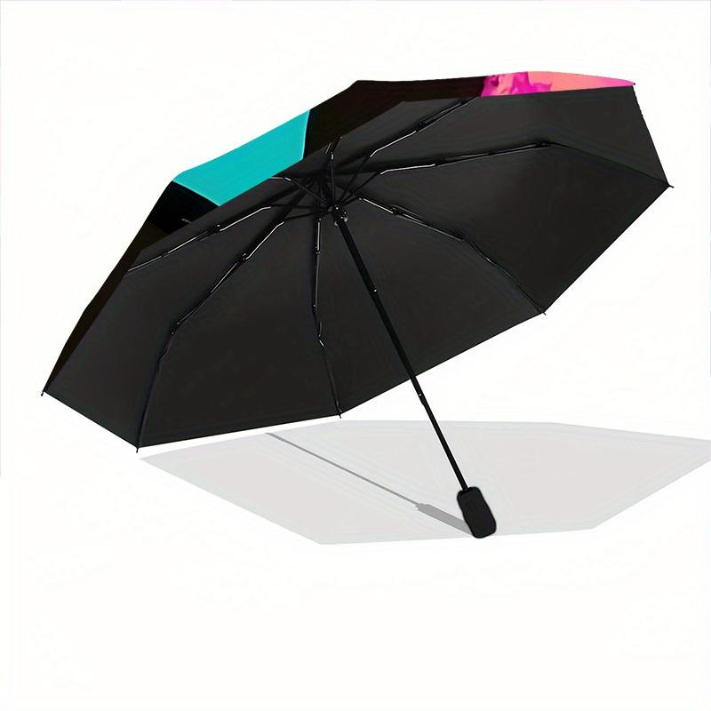 1pc Neon Leopard Print Automatic Folding Umbrella - 8-Rib Iron Frame, Windproof, Portable Sunshade with Plastic Handle for Travel & Outdoor