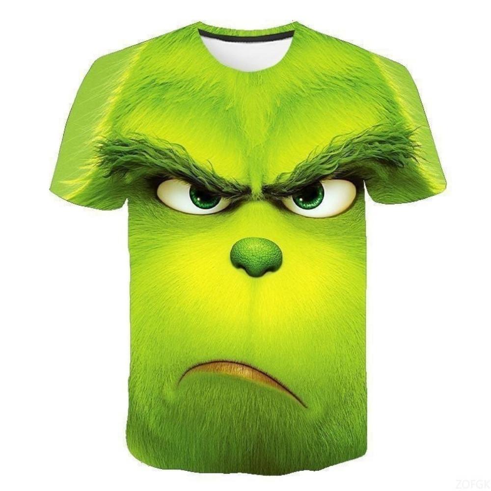 Nowy Świąteczny Kreskówkowy Zielony Futrzany Potwór Drukowany 3D Męski T-shirt z Krótkim Rękawem Świąteczny Grinch