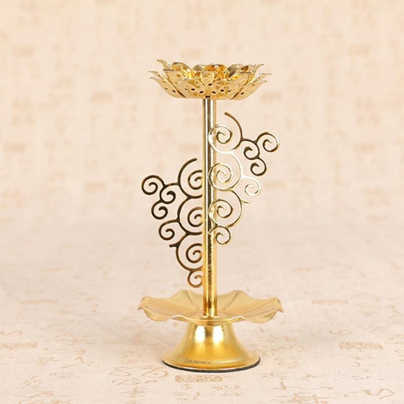 2Pcs Golden Silk Hollow Lotus Candle Holder Ghee Lamp Butter Lamp Holder Candlestick for Buddha Buddhist Temple Home Decor