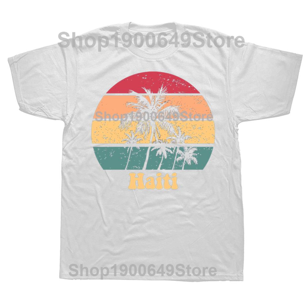 Funny Haiti Retro Sunset Proud Haitian T Shirts Cotton Streetwear Gifts Mens Clothing Fashion Casual Loose Oversized T Shirt