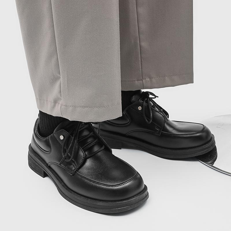 Solid-color classic men lace-up casual leather shoes comfortable square-toed office shoes anti-slip and versatile business shoes