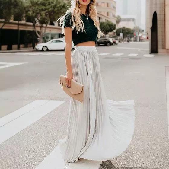Elegant High-Waist Pleated Maxi Skirt for Women
