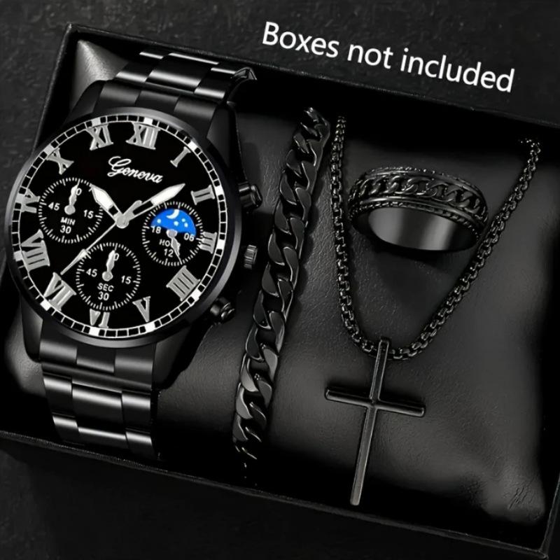 

4-Piece Minimalist Business Pointer Pu Leather Strap Men S Watch And 3-Piece Accessories Holiday Gift Bulk price