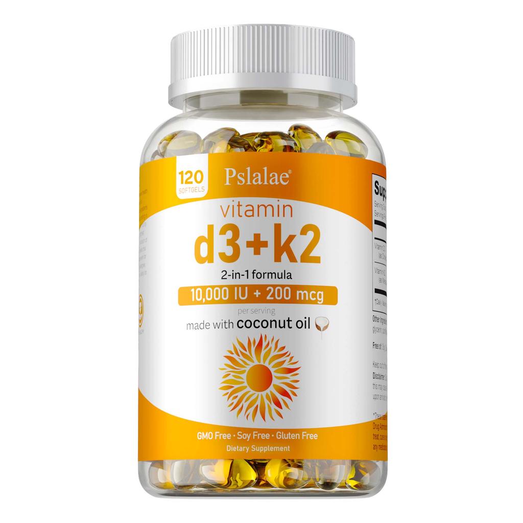Vitamin D3+K2 Soft Capsules, Coconut Oil Base, Immune Support, Suitable for Both Men and Women.