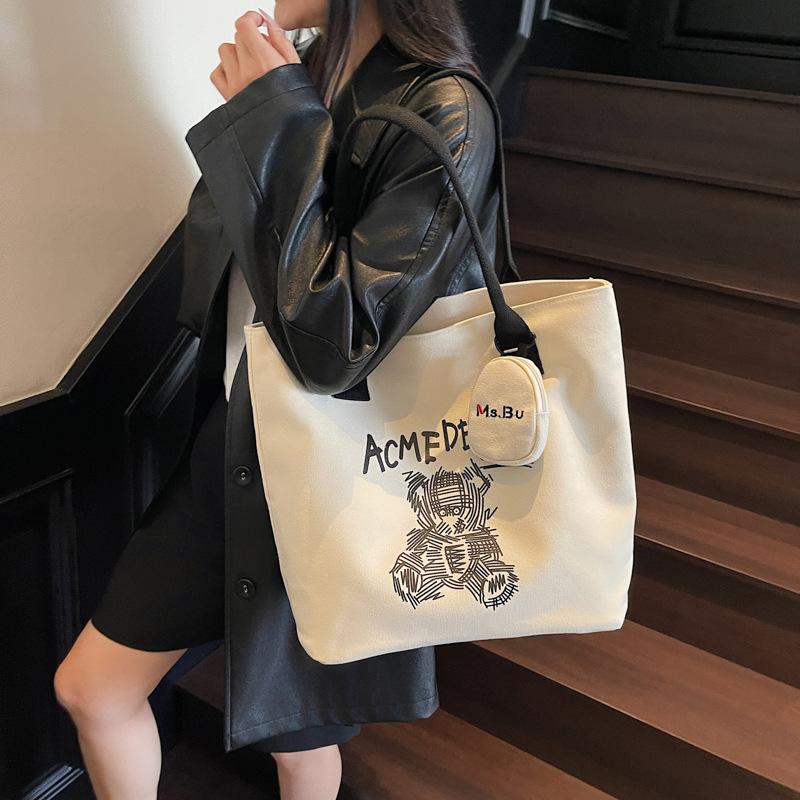 Commuter Large-capacity Japanese Cartoon Shoulder Bag Student Cloth Bag Tote Bag Niche Design Stylish and Simple Shoulder Bag