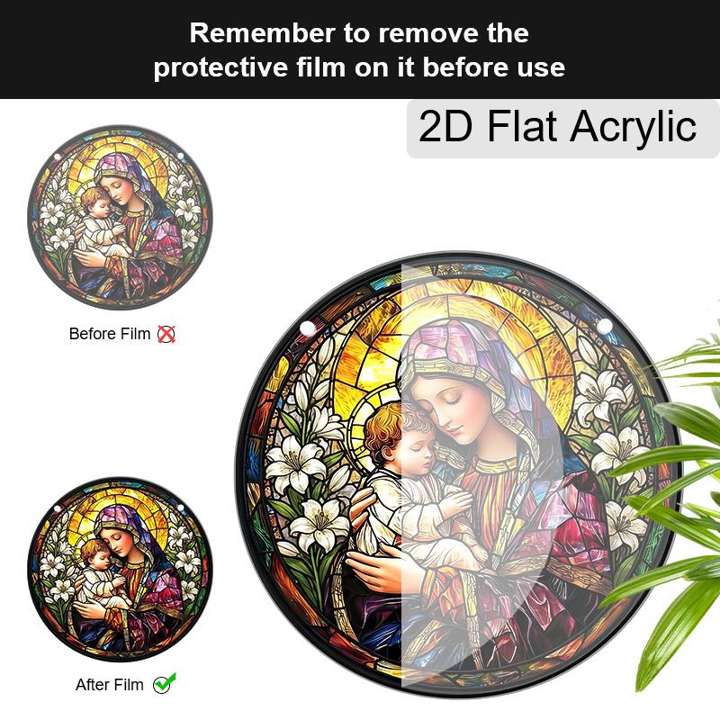2D Flat Mary and Jesus Suncatcher, Acrylic Religious Decor 7.87/11.81in, Christian Home Church Hanging Ornament