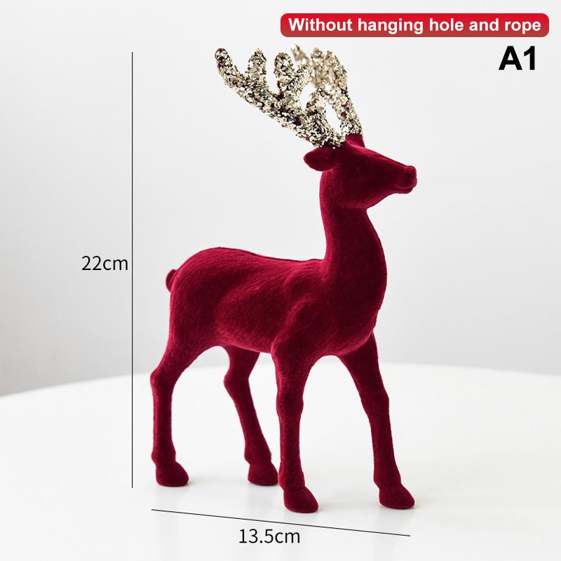 1Pcs Christmas Reindeer Deer Ornaments Decorations House Tabletop Decor Hanging Baubles Flocking Mini Deer Pendant Elk