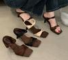 2025 New Summer Square Head One-word with Stiletto Half-drag Open-toed Women's Sandals