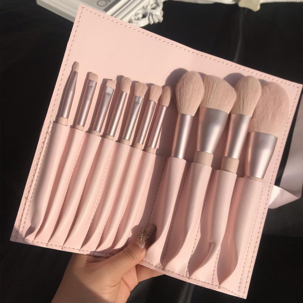 11pcs With Storage Bag Pink Makeup Brushes Set Soft-bristled Brush Foundation Brush Women