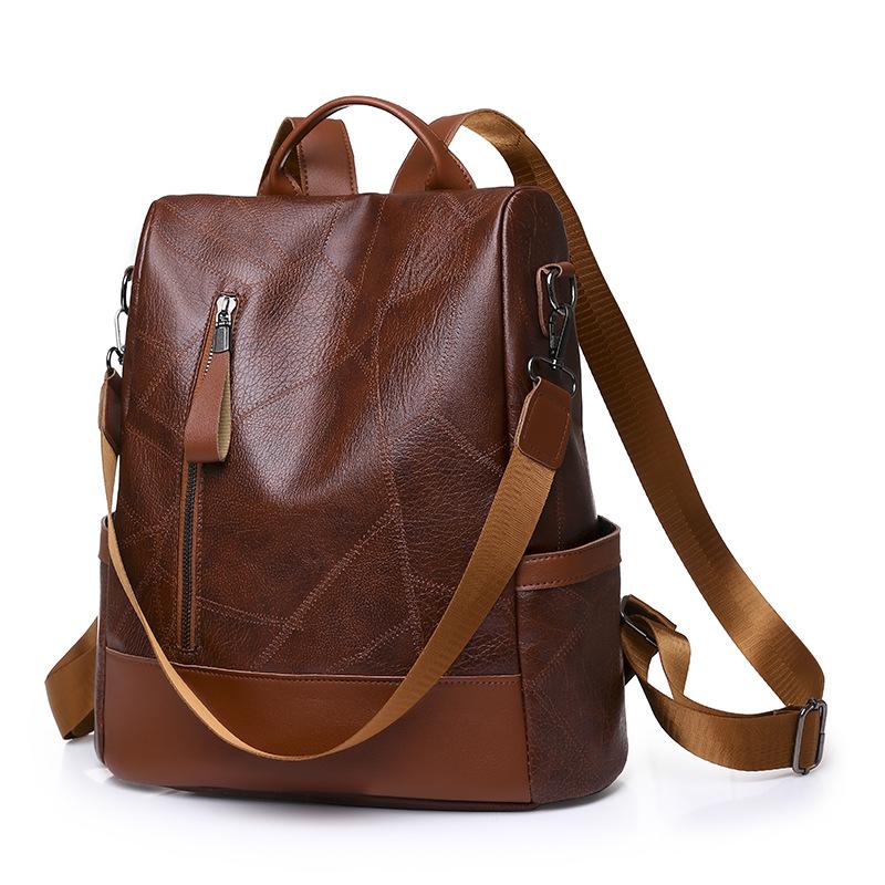 Backpack Soft Leather Texture New Women's Bag Large Capacity Leisure Splicing Shoulder Bag Anti-theft Travel Backpack
