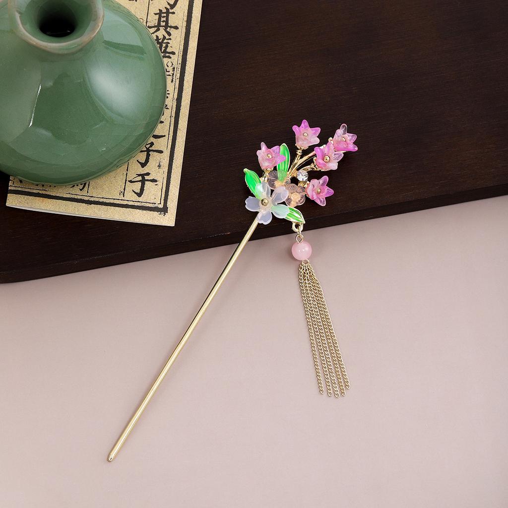 New Chinese Leaf Tassel Tassel Ancient Style Hairpin Simple Court Style Flower Butterfly Pearl Hanfu Hairpin Female
