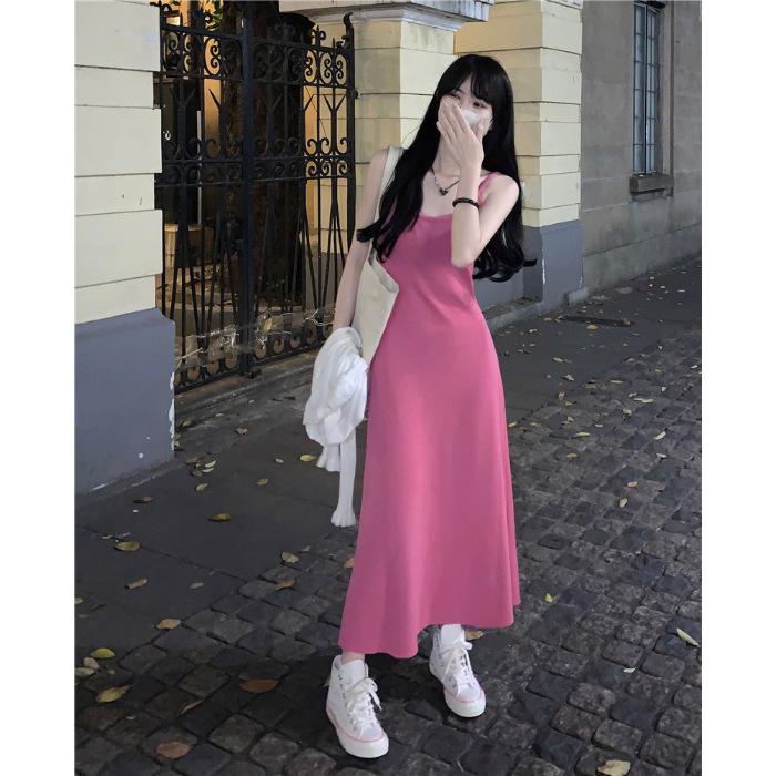 

Dress women s summer new outer wear Spice girl chic waist slim fit inner temperament dress 2XL рожевий