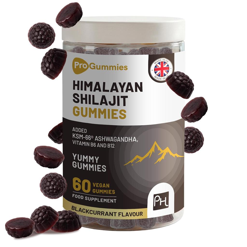 Gommose Shilajit Himalayano 3000 mg con Ashwagandha KSM-66, Vitamina B6 e B12 – 60 Gommose Vegane