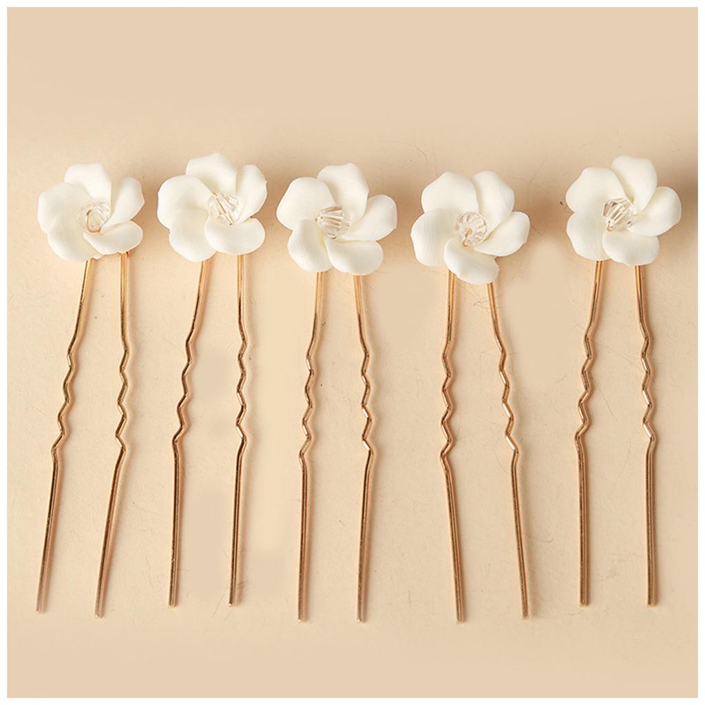 Proste spinki do włosów w kształcie litery U Ozdoba ślubna dla panny młodej Białe porcelanowe kwiatowe spinki do włosów Klipsy do włosów Biżuteria ślubna Bajkowe ozdoby głowy