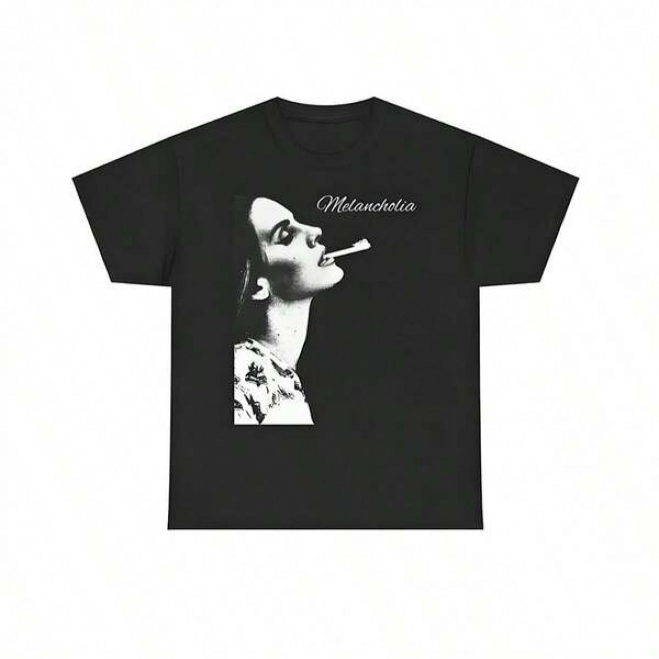 

90s retro Tshirt album cover design with independent style shirt sad girl Y2K Lana pattern pure cotton allseason couple top 4XL