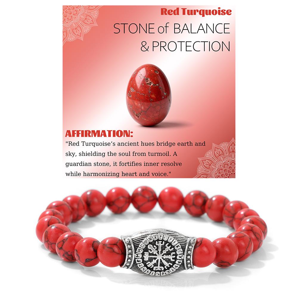 Viking Inspired Beaded Bracelet Stone Gemstone Rune Style Unisex Jewelry Gift