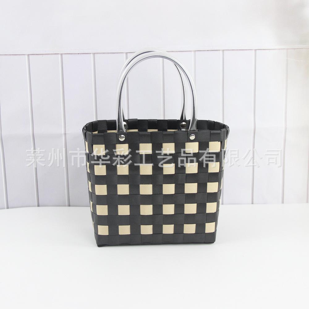 Bucket bag hand-woven contrasting color vegetable basket creative hand basket photo vacation leisure women's bag