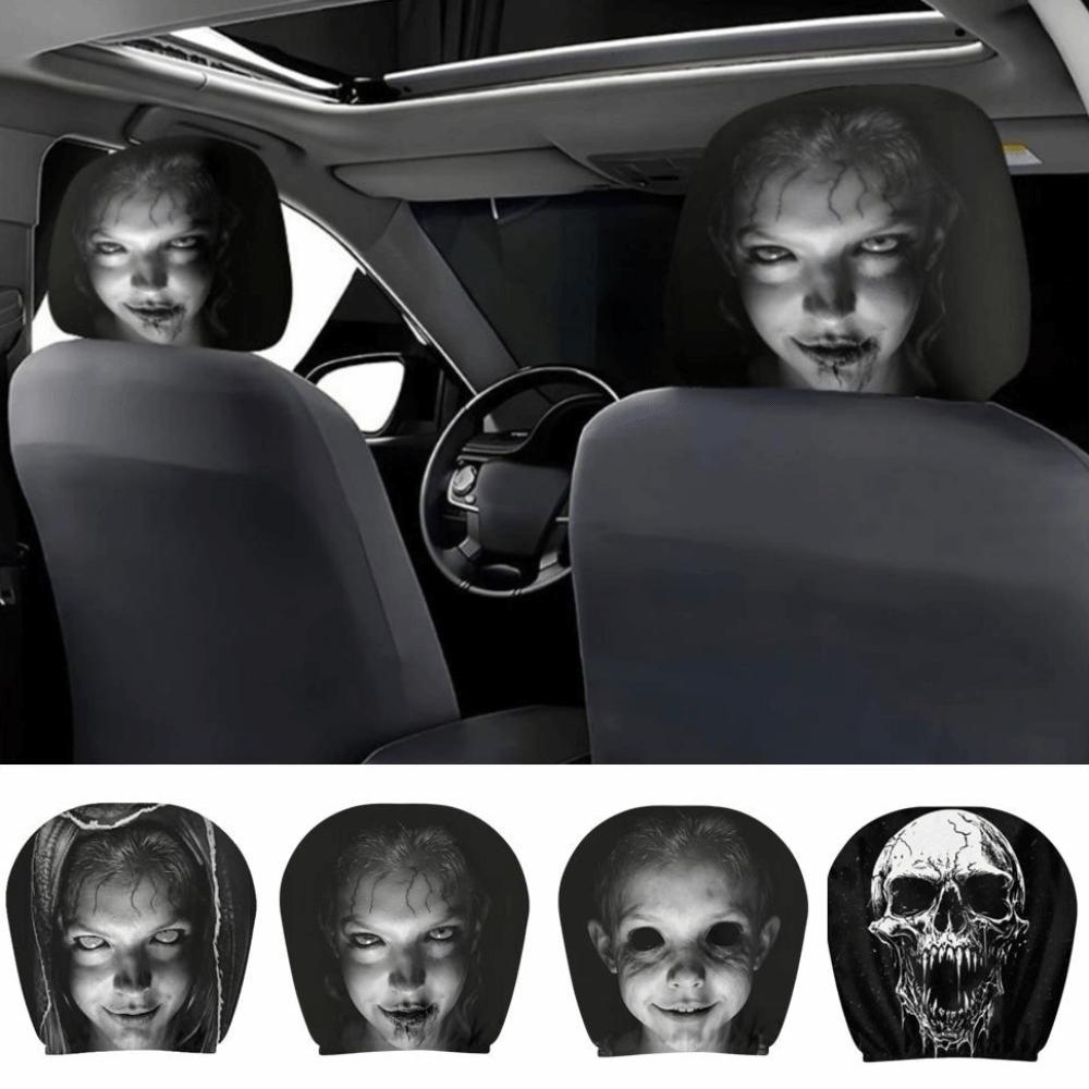 2PCS Skull Pattern Seat Headrest Protectors Auto Interior Decoration Cover Vehicle Interior