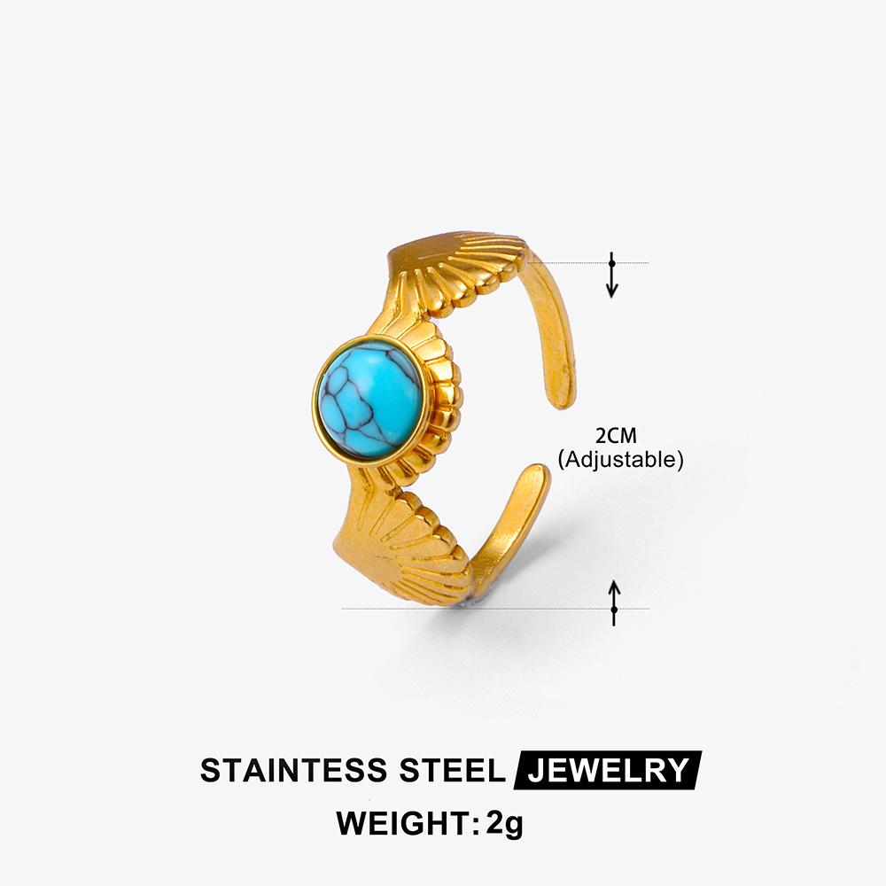 Middle East Titanium Steel Ring Female Turquoise Geometric Non-Fading Stainless Steel Ring