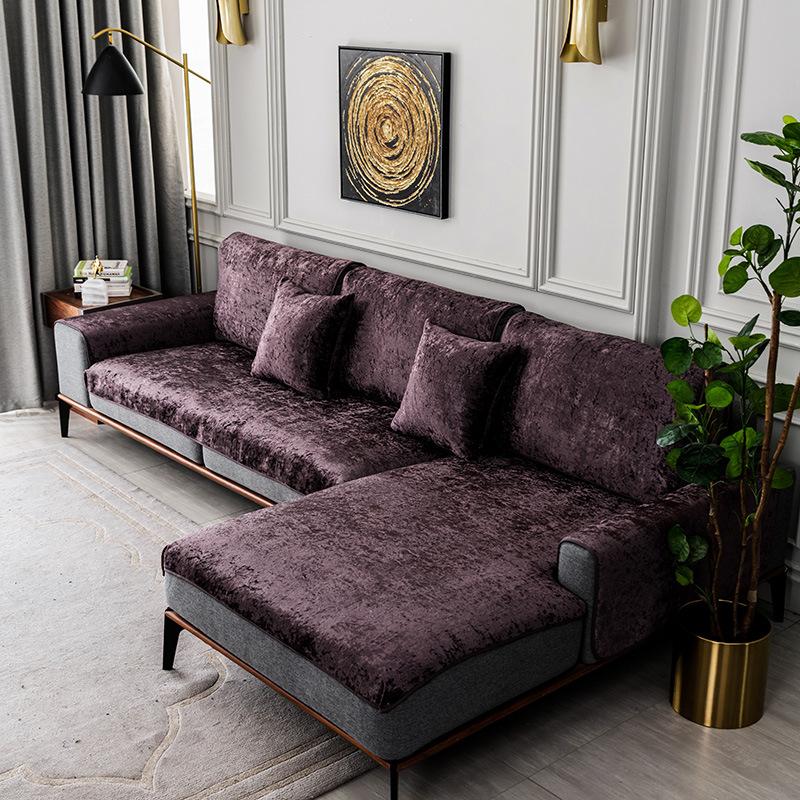 Modern Sofa Cushion Solid Color Sofa Covers for Living Room Suede Fabric Couch Cover Thicken Plush Soft and Anti-slip Sofa Cover