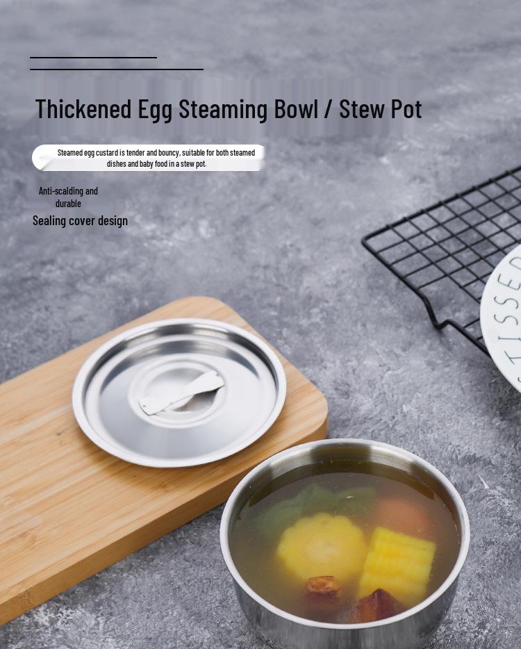 Stainless Steel Double Boiler with Lid - Steamed Egg & Baby Food Bowl
