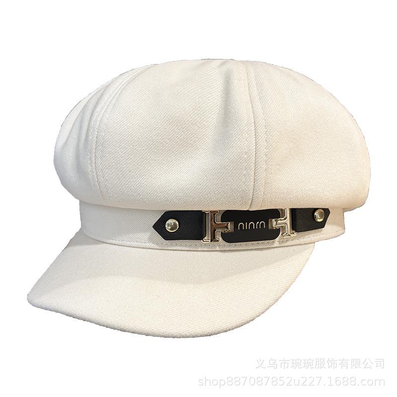 Casual British style octagonal hat Children's fashion versatile painter hat Autumn and winter woolen retro duck tongue newsboy hat