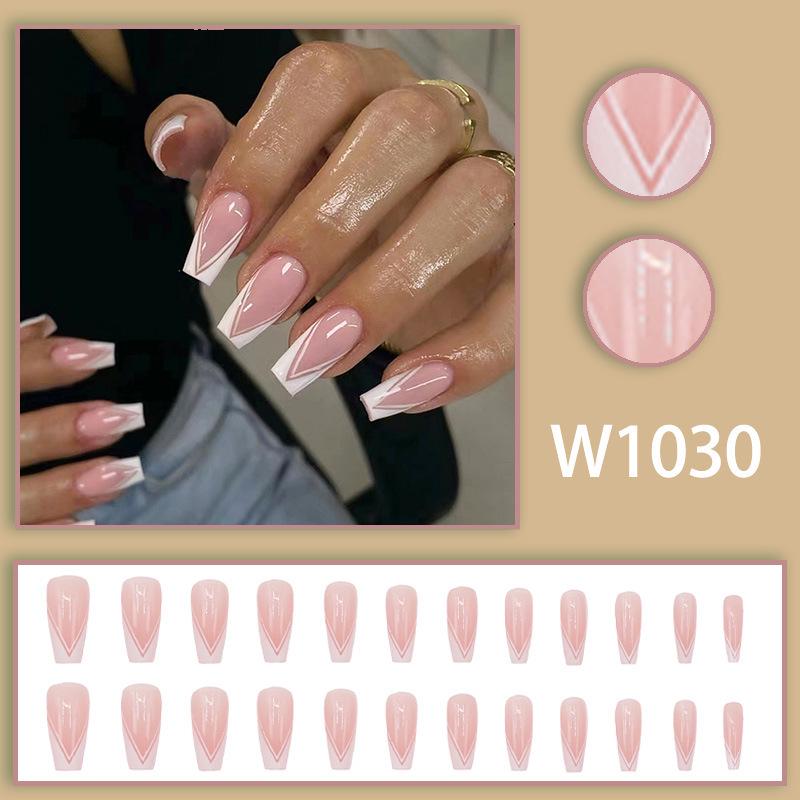 Chic White & Pink French Triangle Press-On Nail Art Set