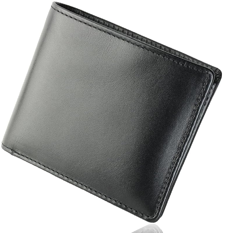 

[Kapon] bifold wallet wallet men s genuine leather BOX type coin purse bi-fold light leather Holds 12 cards hidden pocket (black)
