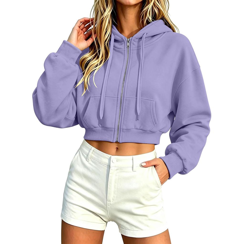 Sudadera con capucha y cremallera corta informal para mujer, chaqueta sudadera con capucha para uso diario