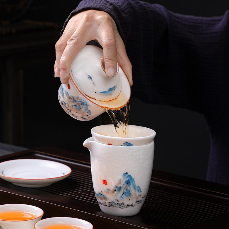 Baige Kiln Tea Set White Porcelain Ceramic Kung Fu Tea Set Household Teapot Gift Box Company Business Gifts