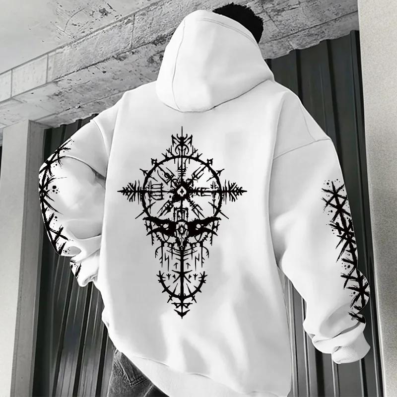2025 Hot Sale Hoodie for Man Autumn Winter Daily Casual Sporty Jogging Sweatshirt Raven Rune Pattern Fashion Pullover