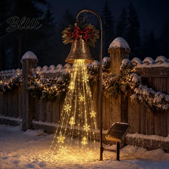 Traditional Xmas Lawn Stakes Christmas Bell Cascade Solar Yard Light for Decor Warm White Cascading Decorative Patio Lights Garden Stake Pathway