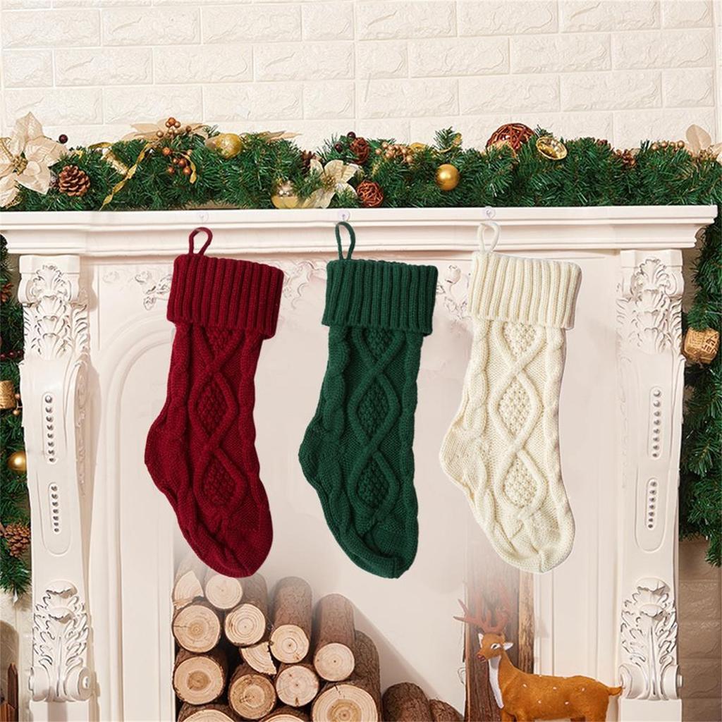 3PC Weihnachtsstrümpfe gestrickte Weihnachtsstrümpfe 14,6 Zoll doppelseitige Kamin-Hängestrümpfe für Familien-Weihnachtsdekoration