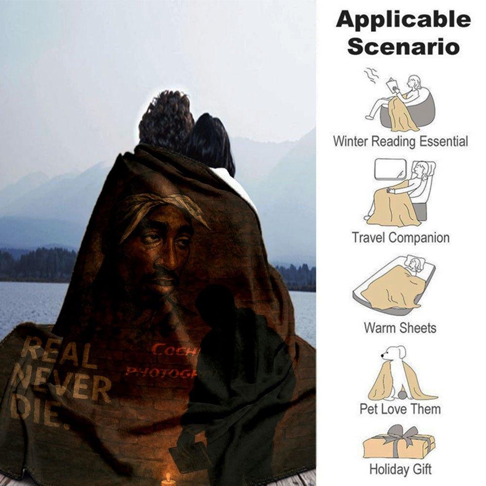 1ks 2Pac Hip Hop Deky Měkká Lehká Pro Všechna Roční Období Víceúčelový Přehoz na Pohovku, Postel, do Kanceláře & na Pikniky, Francouzský Styl s Ikonickým Obalem Alba & Citáty