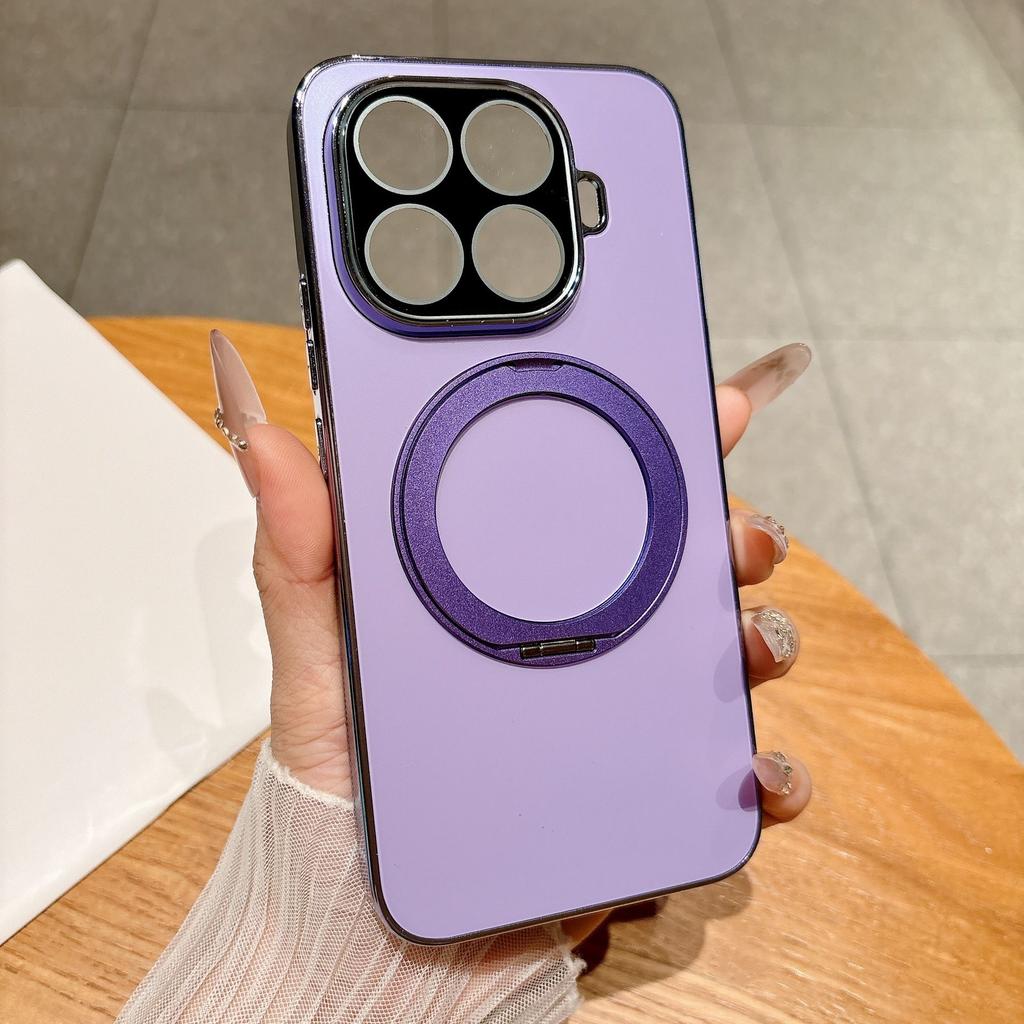 Luxury AG Frosted Anti-fingerprint Electroplated Case for Xiaomi 17T Pro 15T Pro Magnetic 360° Rotation Bracket Shockproof Cover