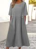 Round Neck Dress-up Breathable Cotton Linen Women Dress Streetwear Lady