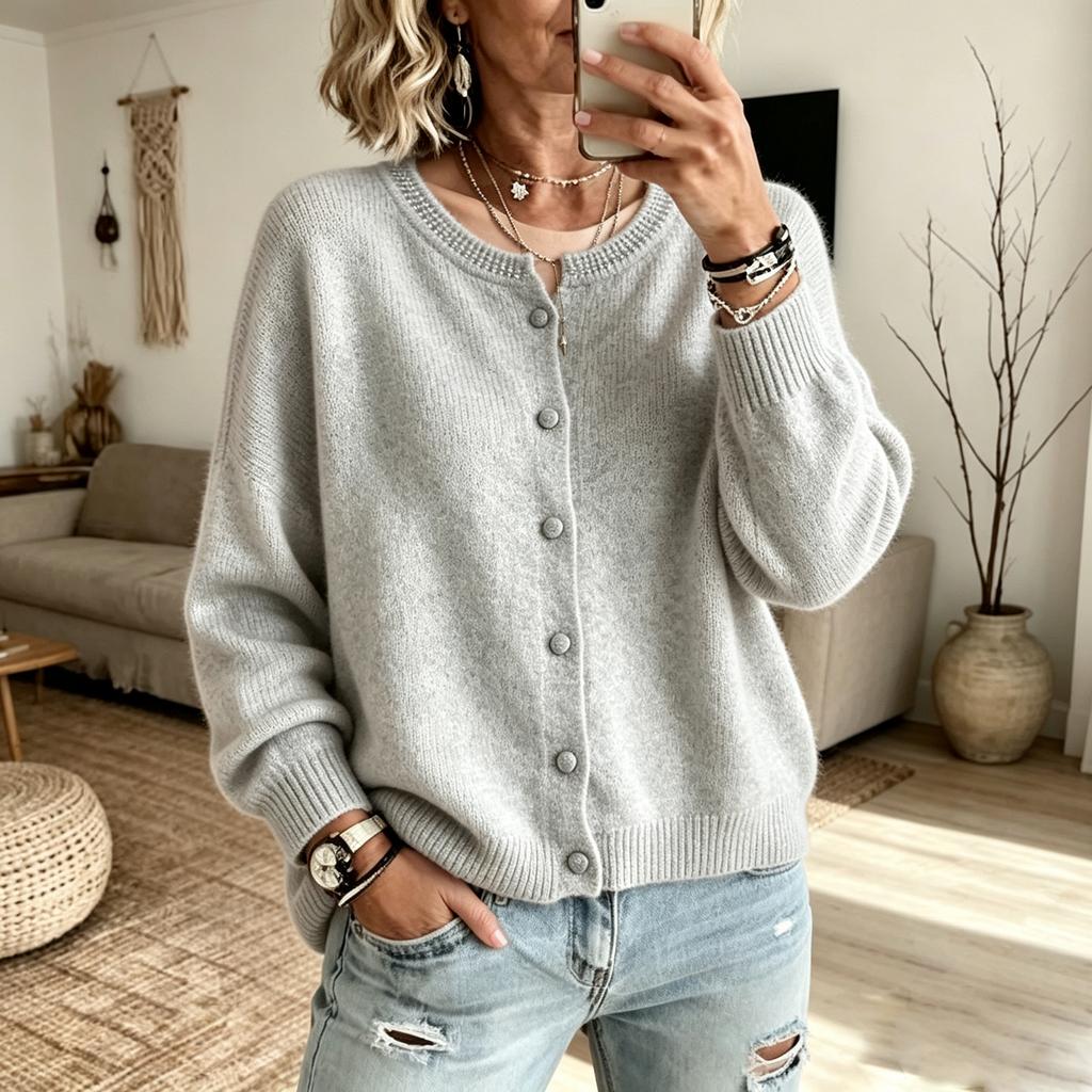 Women's Casual Color Loose Fit Long Sleeve Knit Cardigan for Everyday Wear