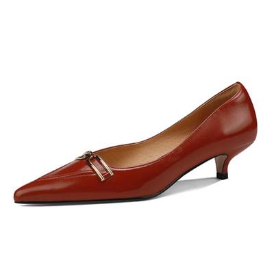 Women Pumps Natural Leather Cowhide Upper Full Leather Women Shoes Stiletto Heel Metal Buckle Shoes