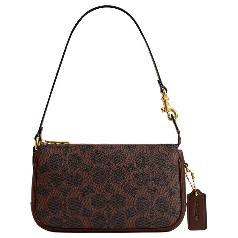 

COACH Plaza 18 Brass Metal Hardware Faux Leather and Calfskin Shoulder Bag Small Women s Maple Brown золотий