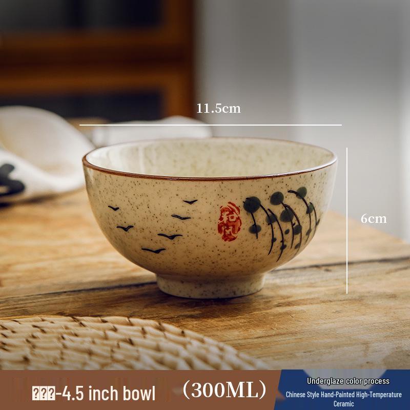 Unterglasur Keramik Reis- & Suppenschüssel Set mit Essstäbchen - Chinesischer Nationalstil Geschirr für Zuhause & Restaurants