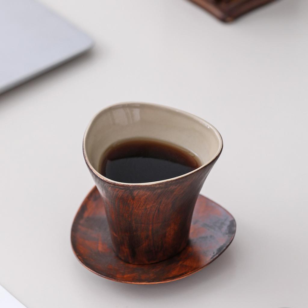 Retro mahogany pattern ceramic coffee cup light luxury handmade mug literary and antique home office water cup
