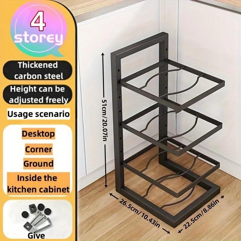 Kitchen Shelf Space-saving Kitchenware Storage Rack Adjustable Pot Rack 2-4 Tiers Under Sink/Corner Applicable