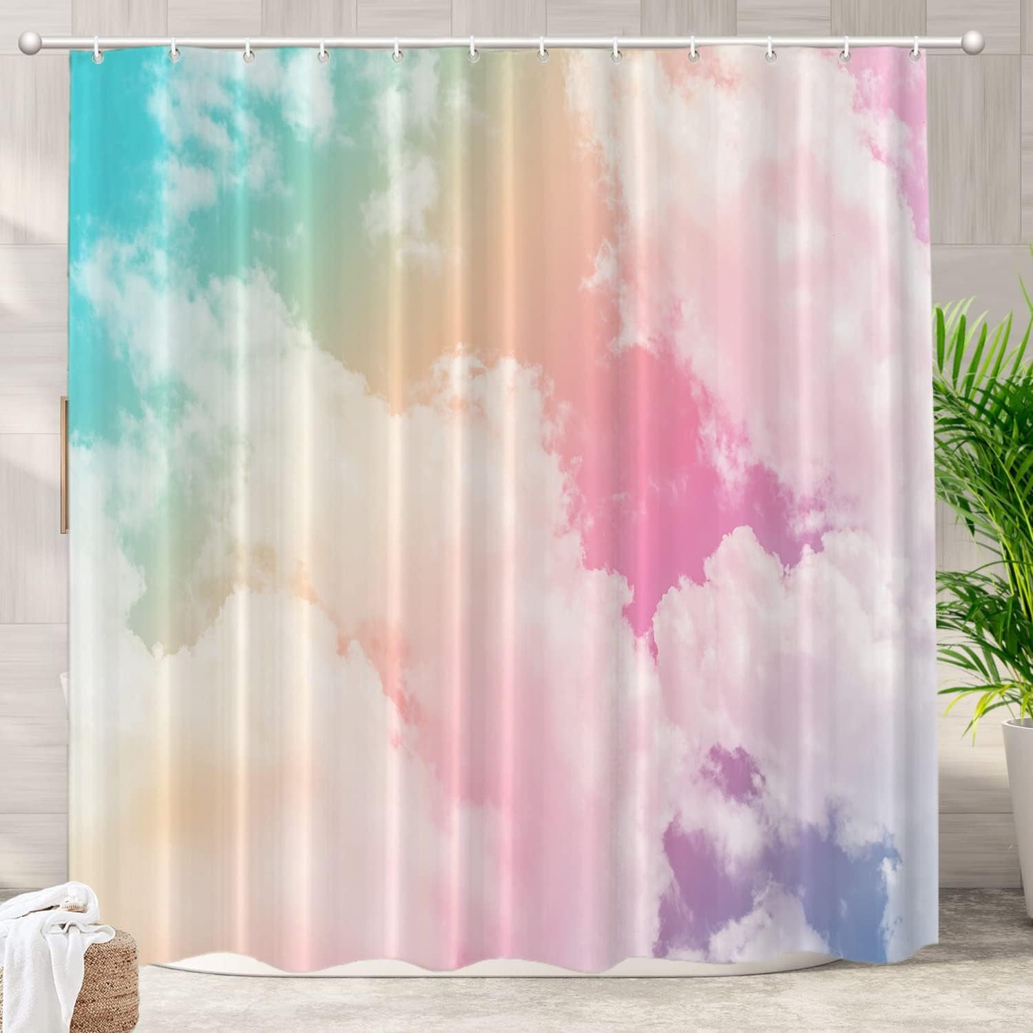 Textile Article Light Pastel Cloudscape Waterproof Shower Curtain - Soft Gradient Colors With Gentle Clouds For A Dreamy And Relaxing Bathroom Decor