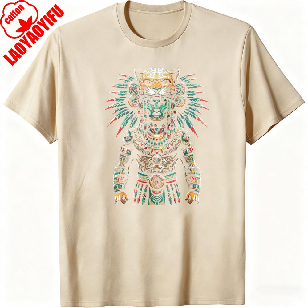 Aztec Jaguar Warrior Tribal Art Men TShirt Cotton Casual Unisex Wear Gift for Him Fashion Statement Shirt Oversized Tops