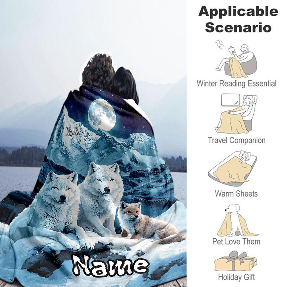 Happy Wolf Family Customize Text Blanket Throw Personalized Blanket Soft & Cozy Versatile for Livingroom Bedding Bed Chair for All Occasions