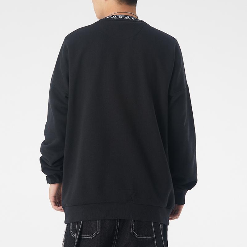 Adidas Colorblock Large Logo Print Casual Pullover Sweater Men Tops Black GE5512